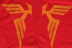 Mobile Suit Gundam: Char's Cloak Embroidery-Style Print Zip Parka: Red-XL